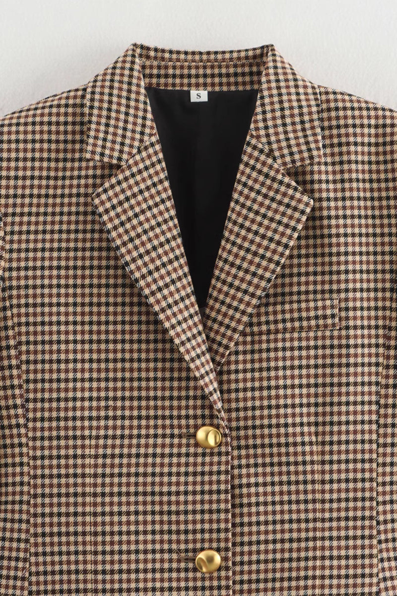Aiertu  -Casual Plaid Buttons Patchwork Contrast Turn-back Collar Outerwear aiertu