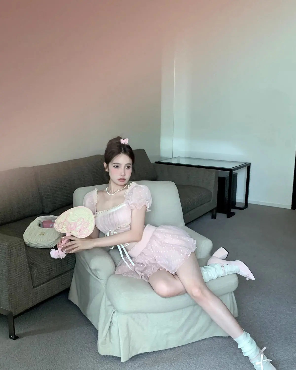 Aiertu  -  Sweet hot girl suit women's summer polka dot bubble sleeve top high waist lace a-line skirt two-piece set fashion female clothes Aiertu