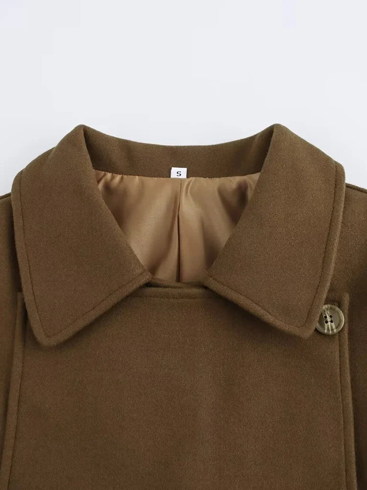 Aiertu  Women Fashion With Belt Brown Single Breasted Jackets Vintage Lapel Neck Long Sleeves Female Chic Lady Outfits Aiertu