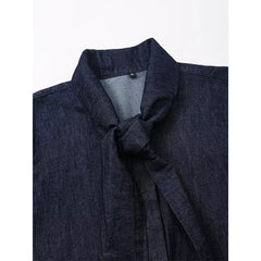 Aiertu  -  Autumn Women Neck Self Tie Long Sleeve Denim Shirt Long Sleeve High Street Blouse blusas mujer Aiertu