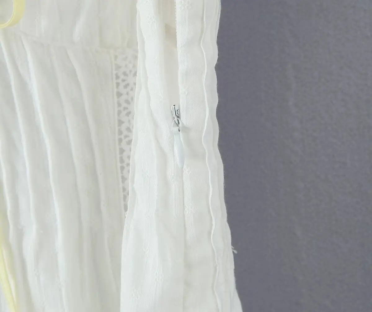 Aiertu  -  Luxury Dresses Women 2025 Summer Short Dress Sexy Frenchy White Lace Mini Dresses V Neck Short Sleeve Dress Back Lace Up Aiertu