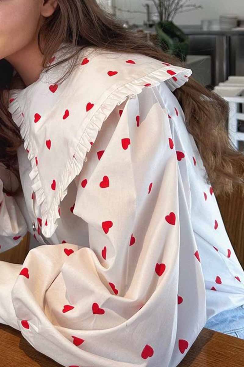 Aiertu  -  Sweet Print Patchwork Peter Pan Collar Tops Aiertu