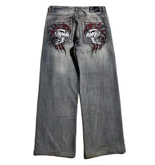 Aiertu  -  High Street Gothic American Fashion Hip Hop Straight Jeans Harajuku y2k Personalized Washed Low Waist Slim Micro Flared Jeans Aiertu