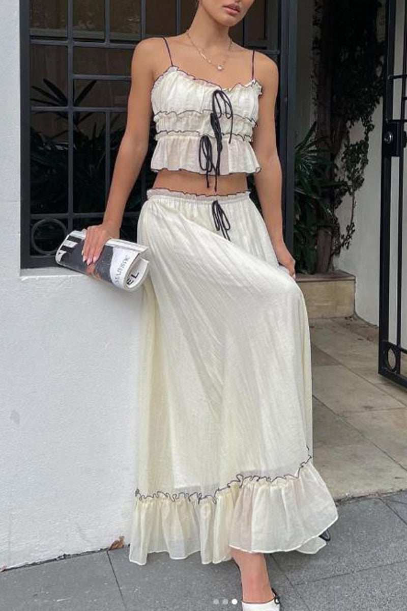Aiertu  -  Sweet Elegant Solid Fold With Bow U Neck Sleeveless Two Pieces Aiertu