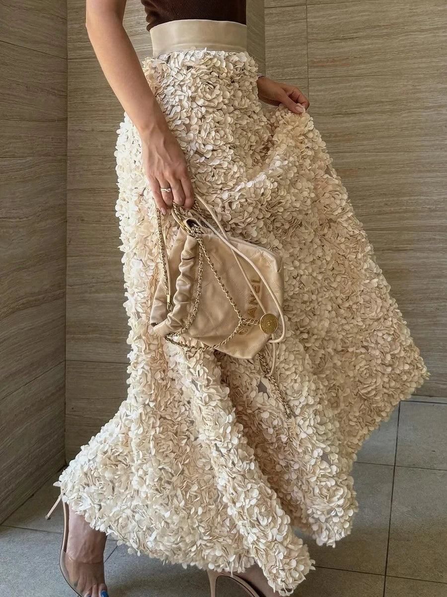 Aiertu  -  Flower Petal Long Skirt Women 2026 New High Waist A-line Evening Party Maxi Skirts Autumn Elegant Fashion Vintage Faldas Bottom Aiertu