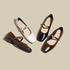 Aiertu  Casual Woman Shoe Black Flats Female Footwear Shallow Mouth Low Heels Square Toe Big Size Retro Dress Nurse Buckle Strap Mary Ja Aiertu