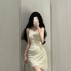 Aiertu  -  Fashion Luxury Shinny Sequin Halter Pleated Dresses High Street Harajuku Solid Sexy Elegant Women Clothing Y2k Aesthetic Dresses Aiertu