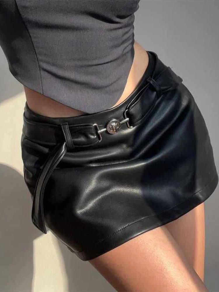Aiertu  -  Women Black Gothic A-line Skirt Vintage Aesthetic Y2k Mini Leather Skirt Harajuku Korean Skirt Emo 2000s Fashion Clothes Summer Aiertu