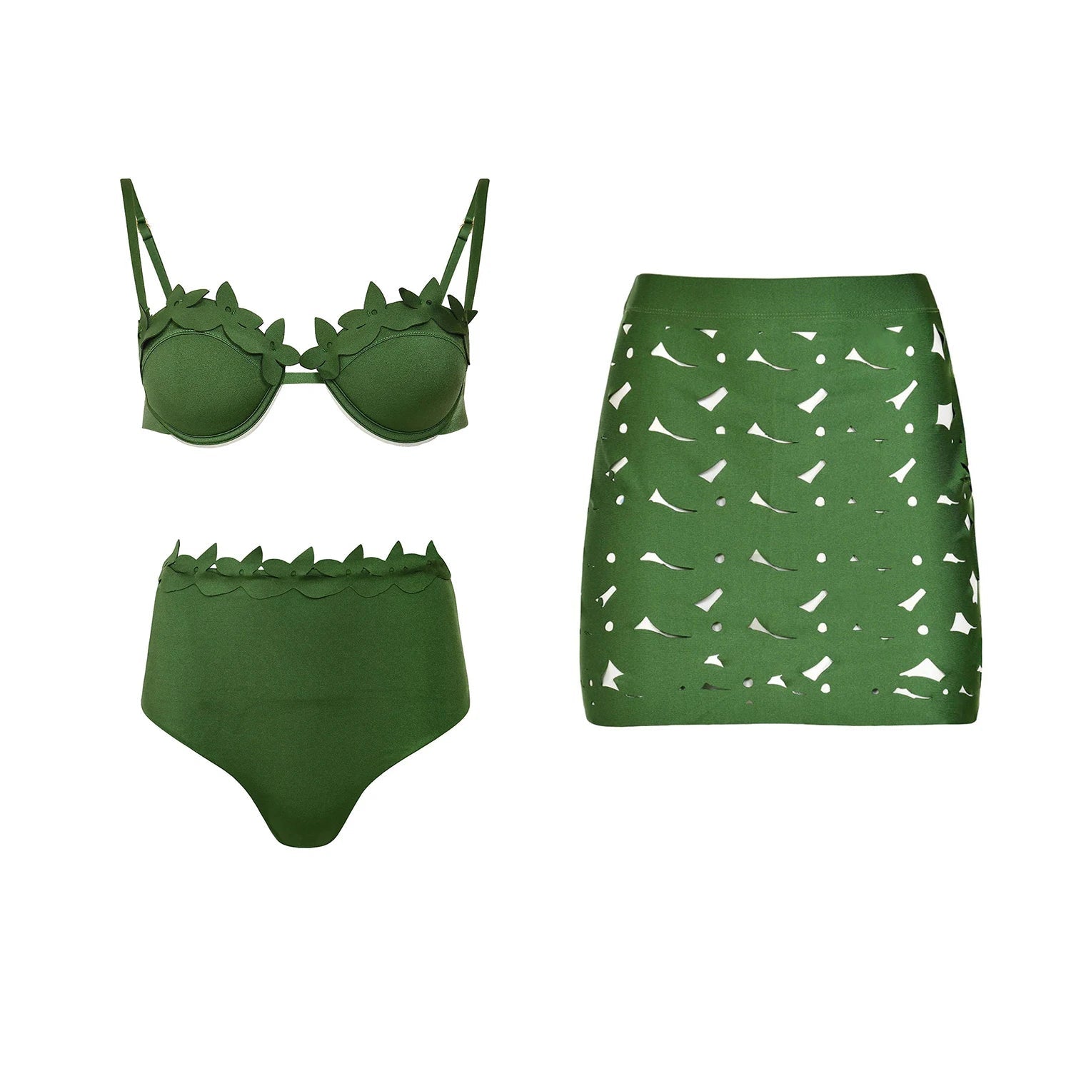 Aiertu  -   3Pcs Laser Cut Swimsuit Women Sexy Bikinis Push Up Bikini Set High Waisted Biquini Female Hollow Swimwear Bathing Suit Beachwear Aiertu