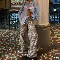 Aiertu  -  New Leopard Print Retro Straight Long Pants For Women Loose Slightly Flared Trousers Female Streetwear Club Party Pants Aiertu