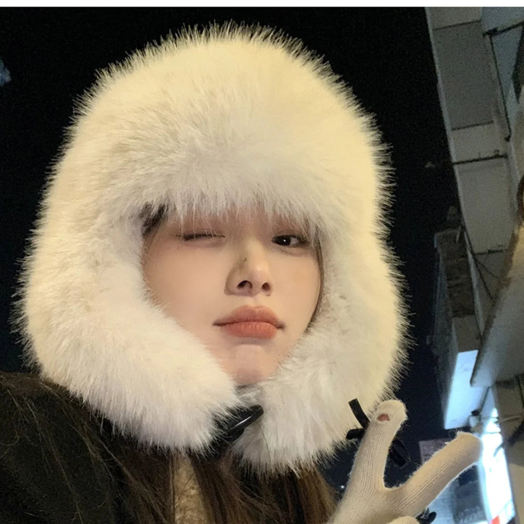 Aiertu  -  Thick Furry Faux Fur Hats For Women Men Winter Outdoor Keep Warm Earflap Ski Hat Girl Corner Buckle Windproof Russian Bomber Cap Aiertu