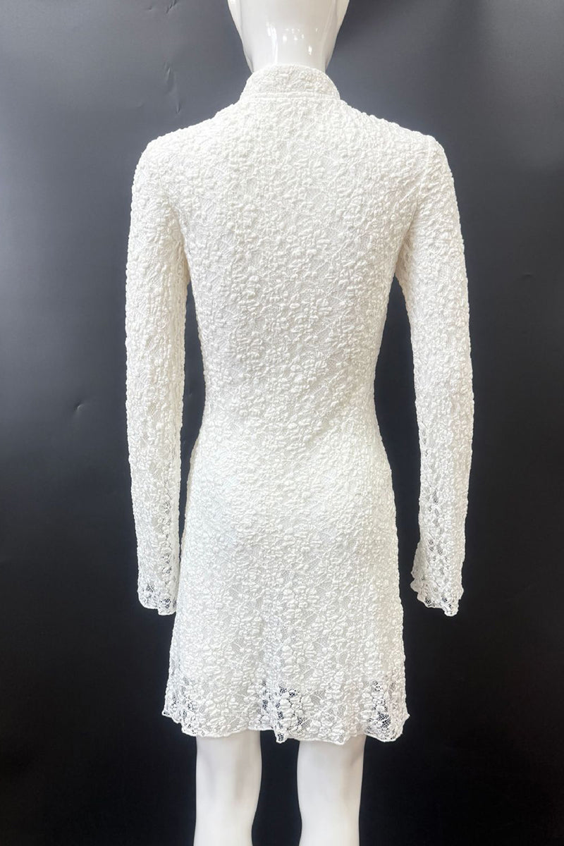Aiertu  -  Sexy Lace Buttons Mandarin Collar Lace Dress Dresses Aiertu