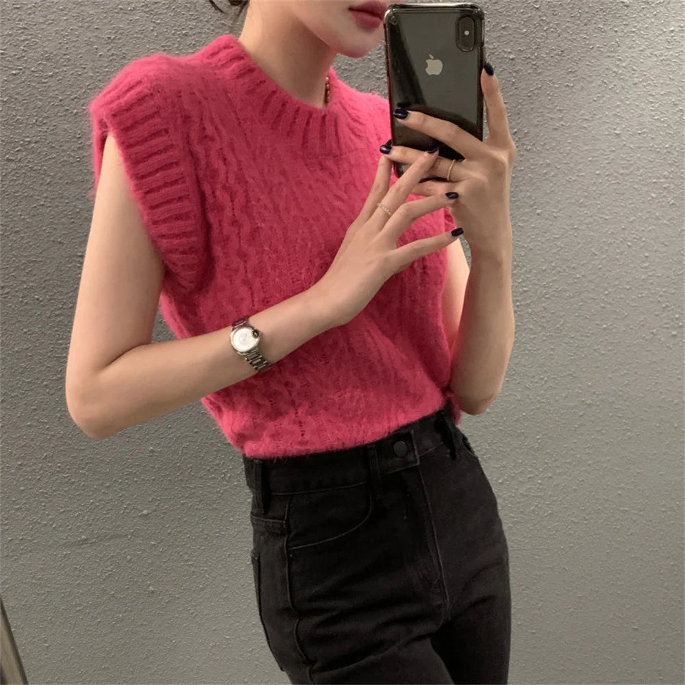 Aiertu  -  Pullovers Sweaters Vest Loose Women Chic Gentle Spring Office Lady Slim Knitted Casual All Match Sleeveless Vintage Aiertu