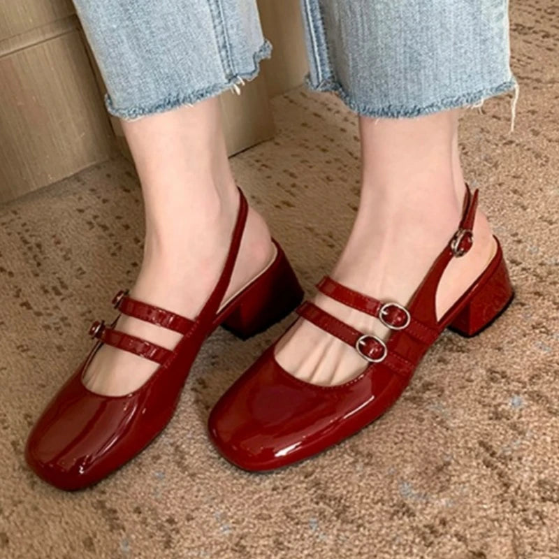 Aiertu  -  New Summer Fashion Comfortable Square Toe Light Mouth Double Buckle Single Shoes Solid Color Empty Back Toe Sandals for Women Aiertu