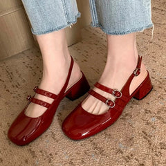 Aiertu  -  New Summer Fashion Comfortable Square Toe Light Mouth Double Buckle Single Shoes Solid Color Empty Back Toe Sandals for Women Aiertu