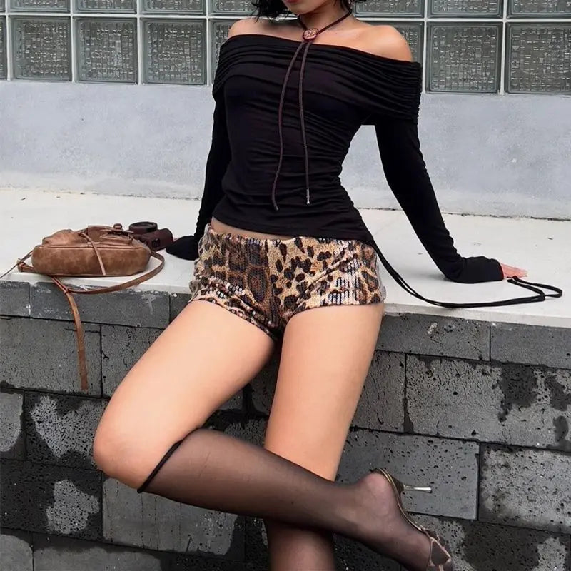 Aiertu  -  Spring Club Hotsweet Casual Style High Waist Leopard Shorts Women's High Steet Slim Fit Vintage Grunge Retro Shorts Aiertu