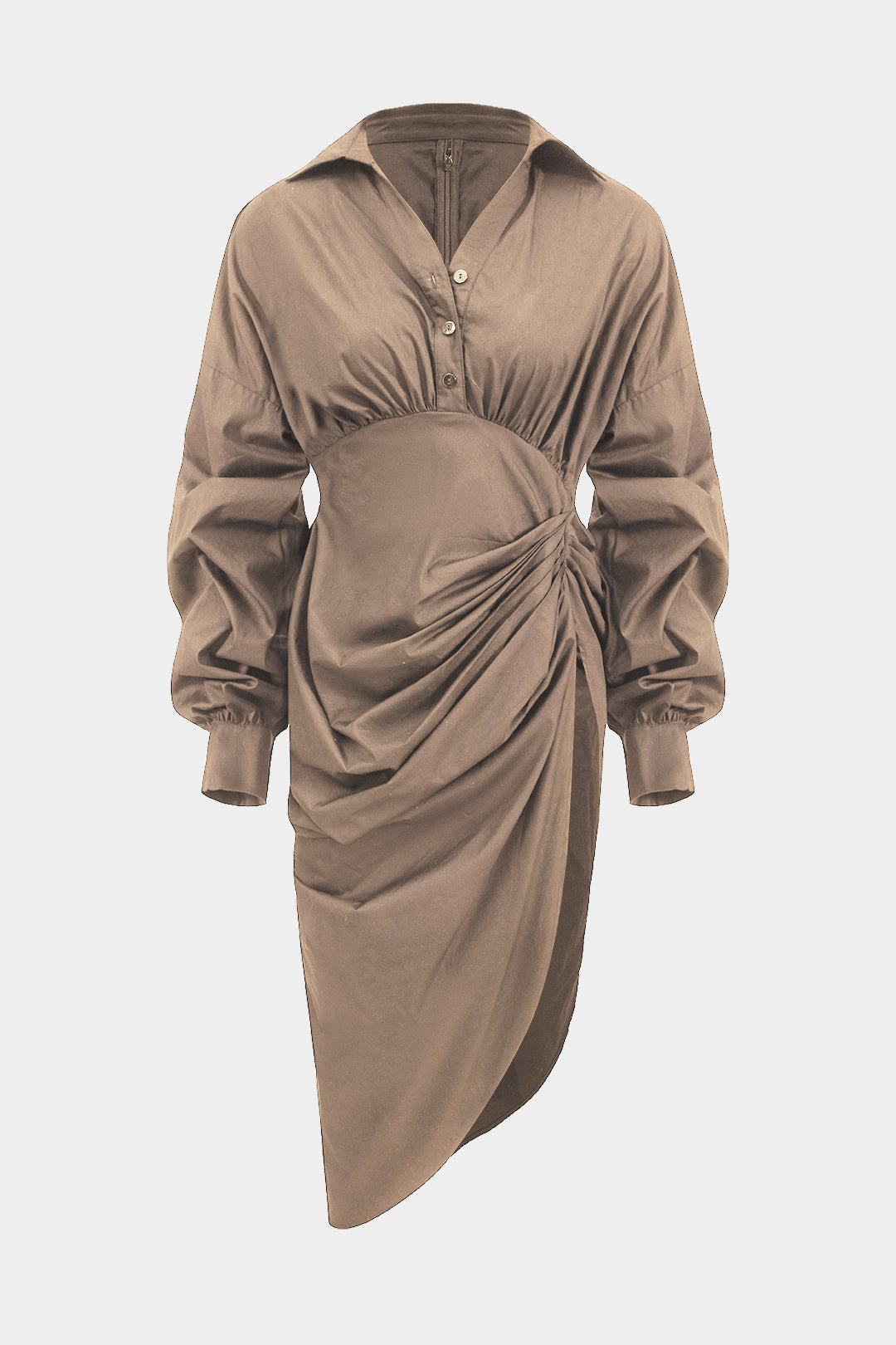 Aiertu  V-Neck Ruched Slit Midi Dress Aiertu