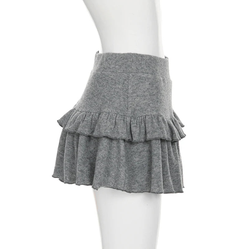 Aiertu  Casual Solid Ruffles A-Line Skirts Preppy Style Basic Slim Low-Waisted Mini Skirts Women 2025 Summer Fashion Streetwear Aiertu