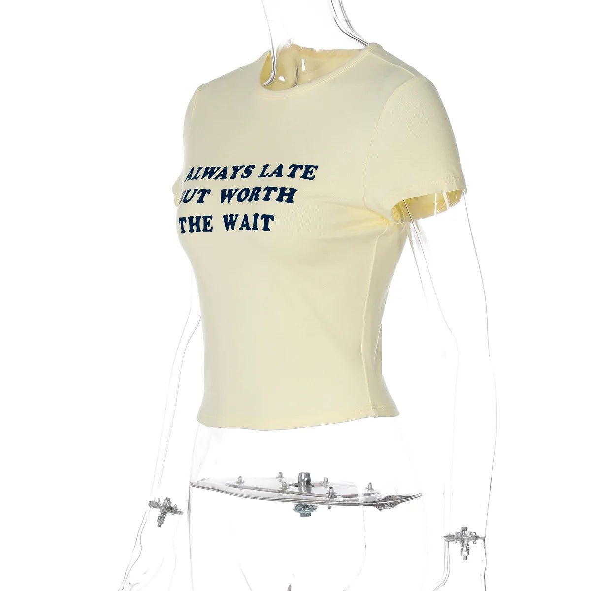 Aiertu  -  Y2K Light Yellow T-shirts for Women 2026 Summer O-neck Short Sleeve Letter Print Slim T Shirt Streetwear Girls Tees Crop Tops Aiertu
