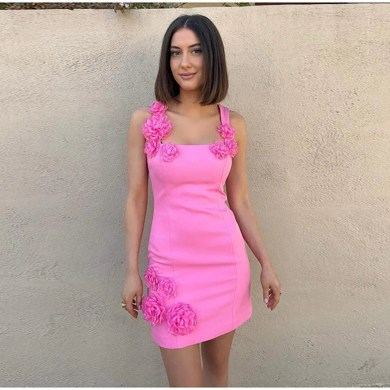 Aiertu  3D Printed Flowers Women's Dress Elegant Square Collar Backless Sleeveless Hip Package Mini Dressess Female 2025 Club Vestidos Aiertu