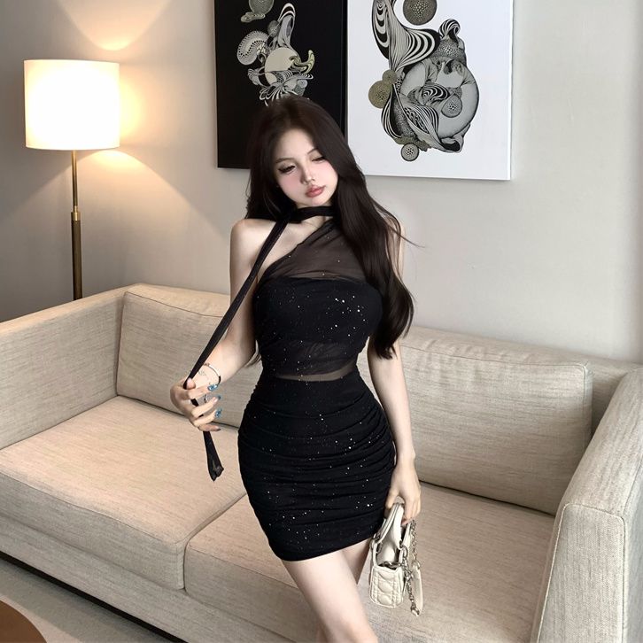 Aiertu  Sexy Women's Mesh Dresses Party Off Shoulder Sequin Female Dress Cotton Clothes Elegant and Pretty Korean Style Chic Harajuku Aiertu