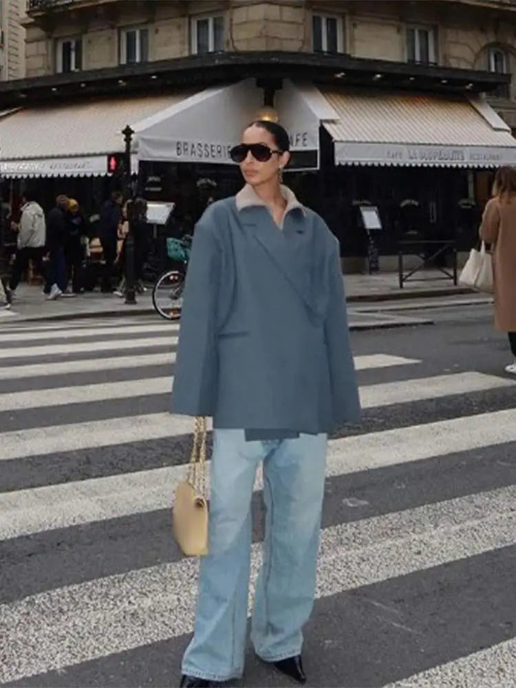 Aiertu  -  Chic Gray Lapel Button Suit Jacket For Women Elegant Loose Long Sleeves Office Coat 2026 New Female High Streetwear Outercoat Aiertu