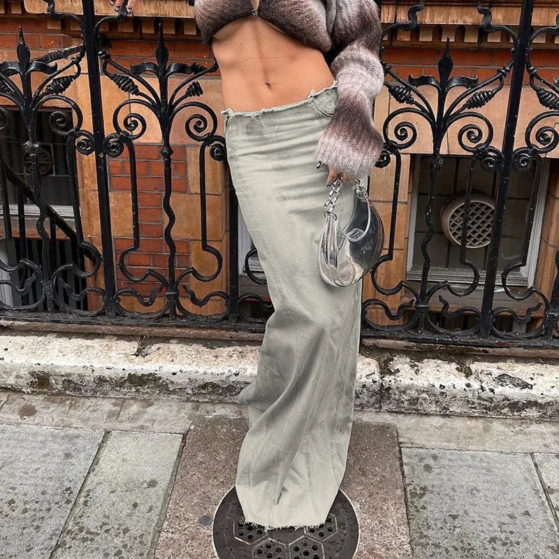 Aiertu  -  Female Vintage Chic High Streetwear Sexy Back Split Mermaid Skirts Woman Long Denim Skirt Low Rise Skinny Jean Skirts Aiertu