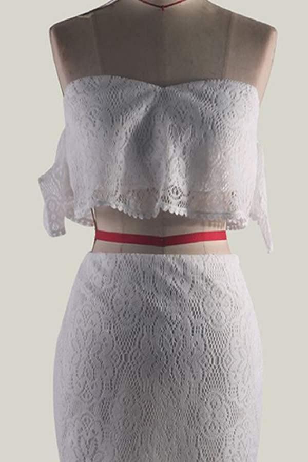 Aiertu  -  Elegant Solid Hollowed Out Backless Strapless Short Sleeve Two Pieces(3 Colors) Aiertu