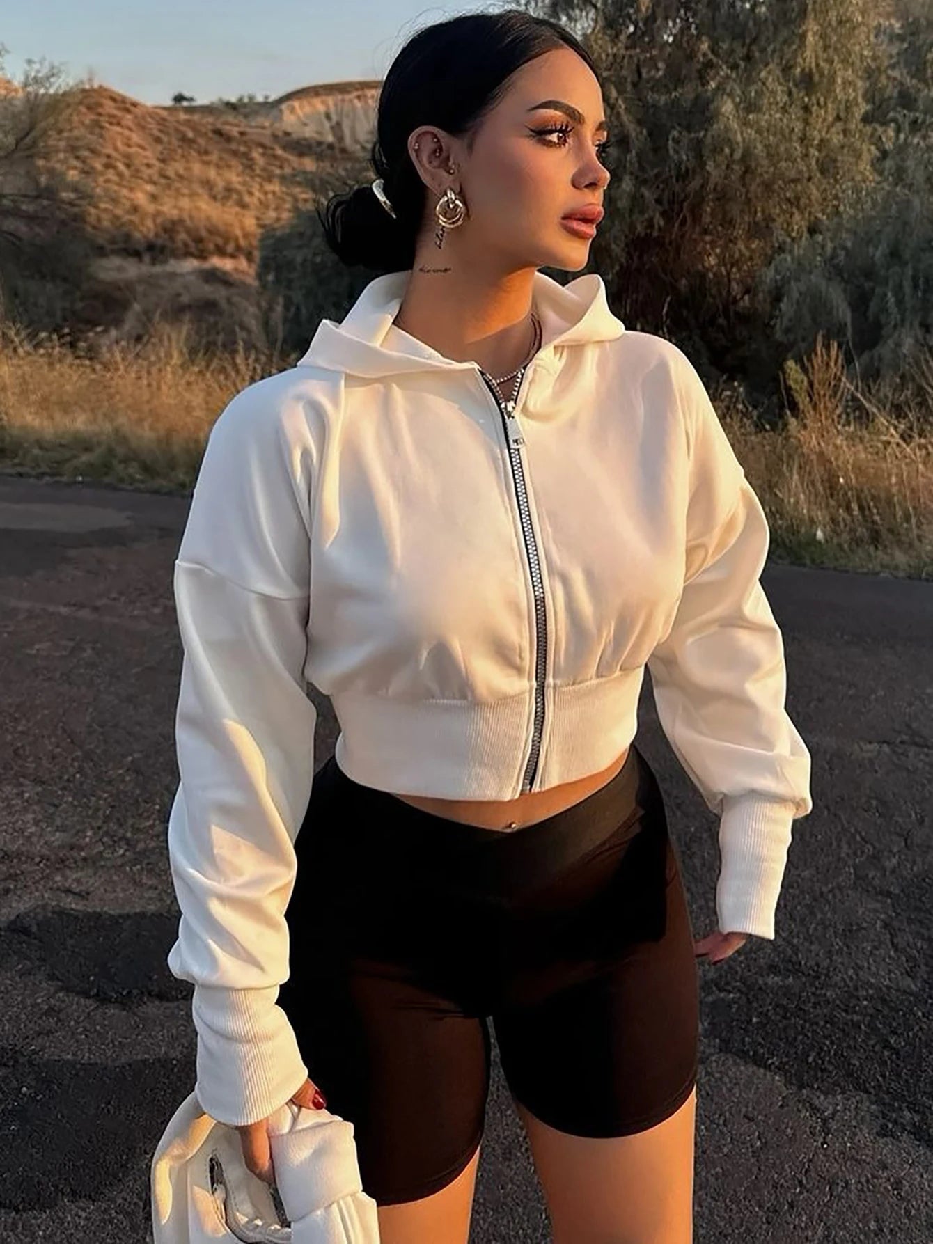 Aiertu  -  Women’S Long Sleeves Zipper Hoodie Sweatshirt Solid Casual Slim Crop Coat Club Streetwear Autumn Winter Clothes Aiertu