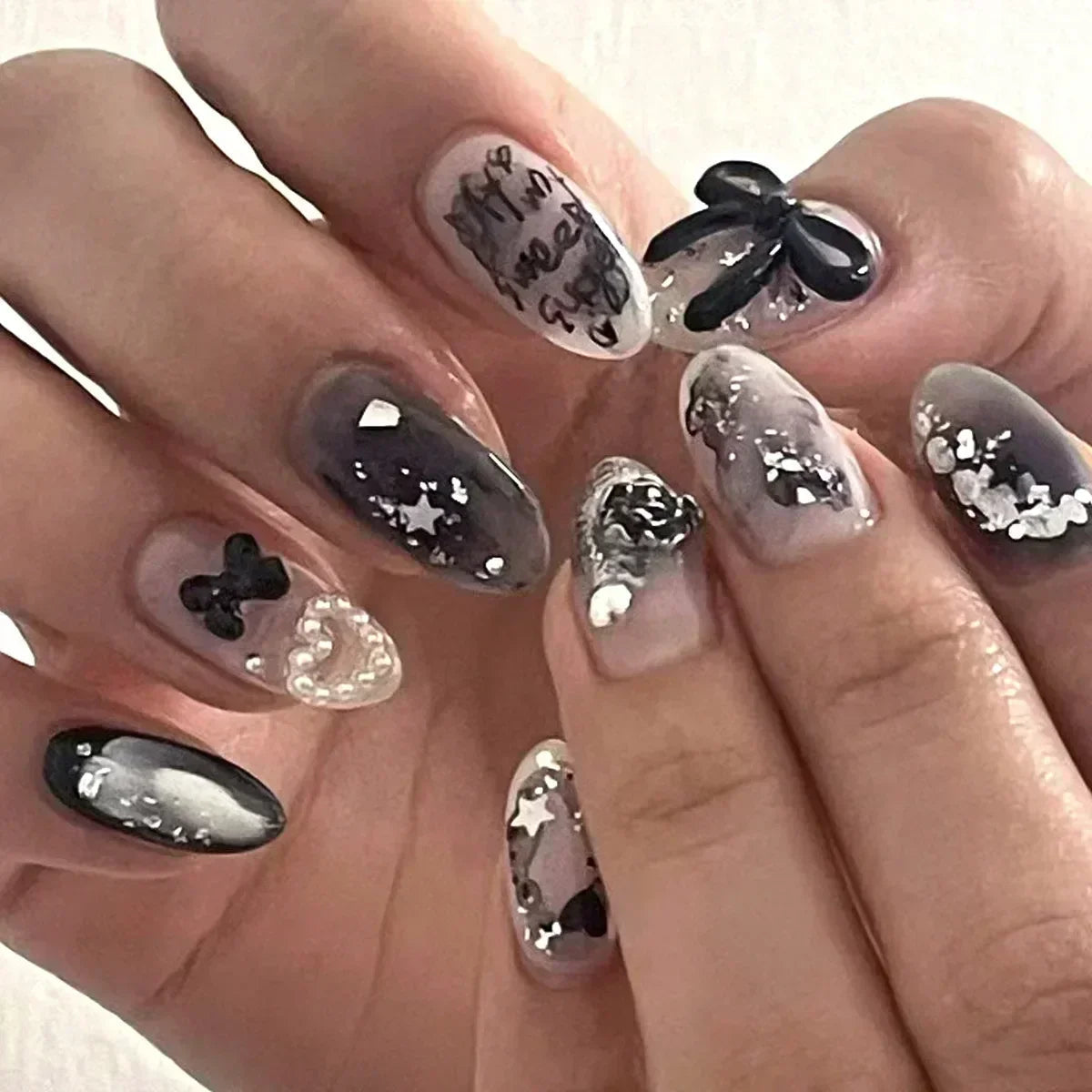 Aiertu 24Pcs Pink Almond French Press on Nails With 3D Bow ripple charms Design Fake Nails Ballerina False Nails Full Cover Nail Tips Aiertu