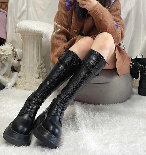 Aiertu    -  Footwear Lace-up Shoes For Woman Platform Women's Boots With Laces White Long Winter Knee High Shaft Sale Hot Stylish Goth Aiertu