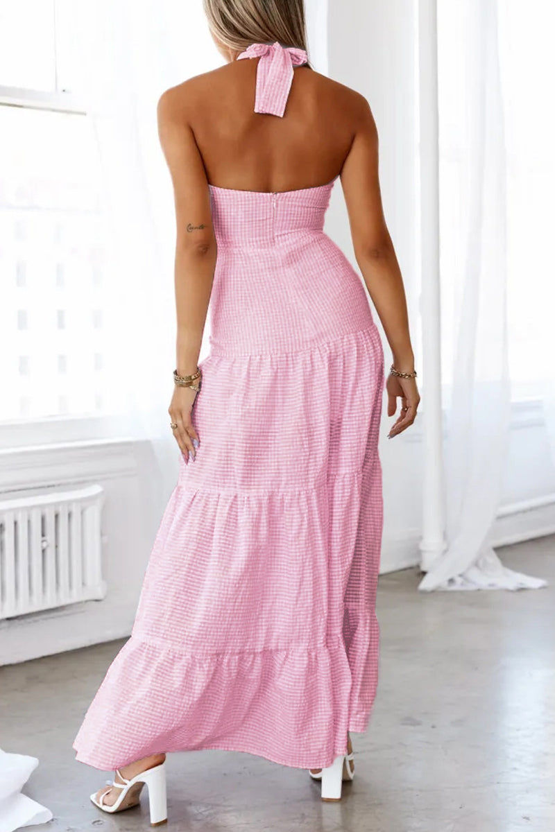 Aiertu  -Casual Jacquard Lace Up Halter Long Dresses aiertu
