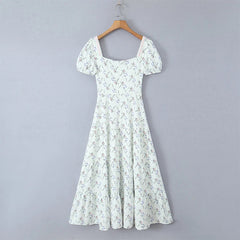 Aiertu  -  Elegant Women Floral Print Holiday Party Long Dresses Vintage Puff Sleeve Square Neck A-line Summer Dress Maxi Robe 2025 Aiertu