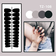 Aiertu  -  24pcs Black French Full Cover Nail Tips Flower Design Mid-length Almond False Nails Wearable Oval Fake Nail Sets Press on Nails Aiertu