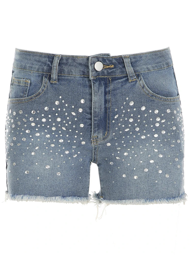 Aiertu  -  y2k Rhinestone Denim Shorts Summer Casual Low Rise Skinny Short Jeans for Women Streetwear All-match Shorts Harajuku 90s Aiertu