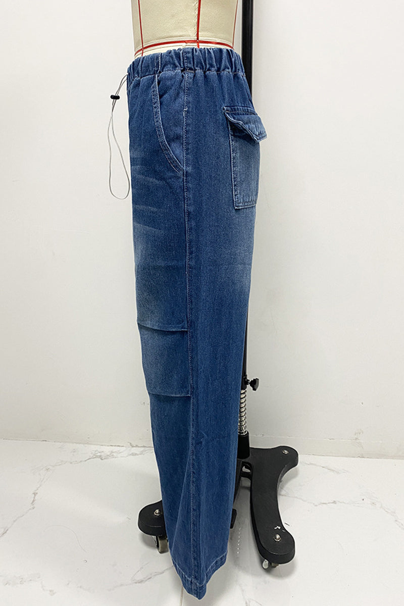 Aiertu  -Street Patchwork Mid Waist Loose Denim Jeans aiertu