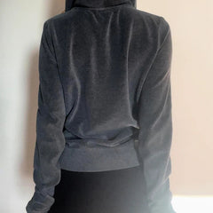 Aiertu  -  casual winter outfits Y2K Graphic Print Zipper Jacket with Hooded Vintage Aesthetic Gray 2000s Women Coat Knitted Outwear Autumn Outfits Aiertu