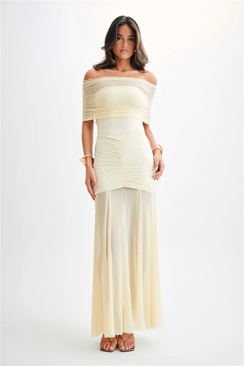 Aiertu  -  Mesh Strapless Off-shoulder Sexy Ruffled Mini Dress For Women Fashion Backless High Waist Female Ruched Party Dress Aiertu