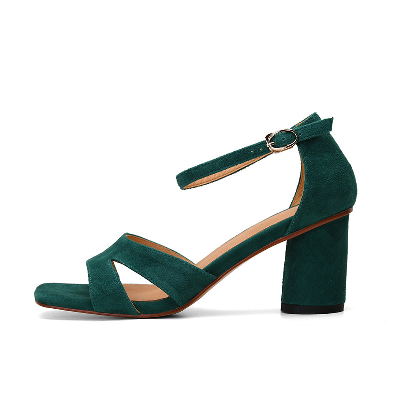 Aiertu  Women Sheepsuede Buckles One Strap Sandals Cover High Heel 7 CM Summer Sandals French Style Women Shoes Open Toe Retro Shoes Aiertu