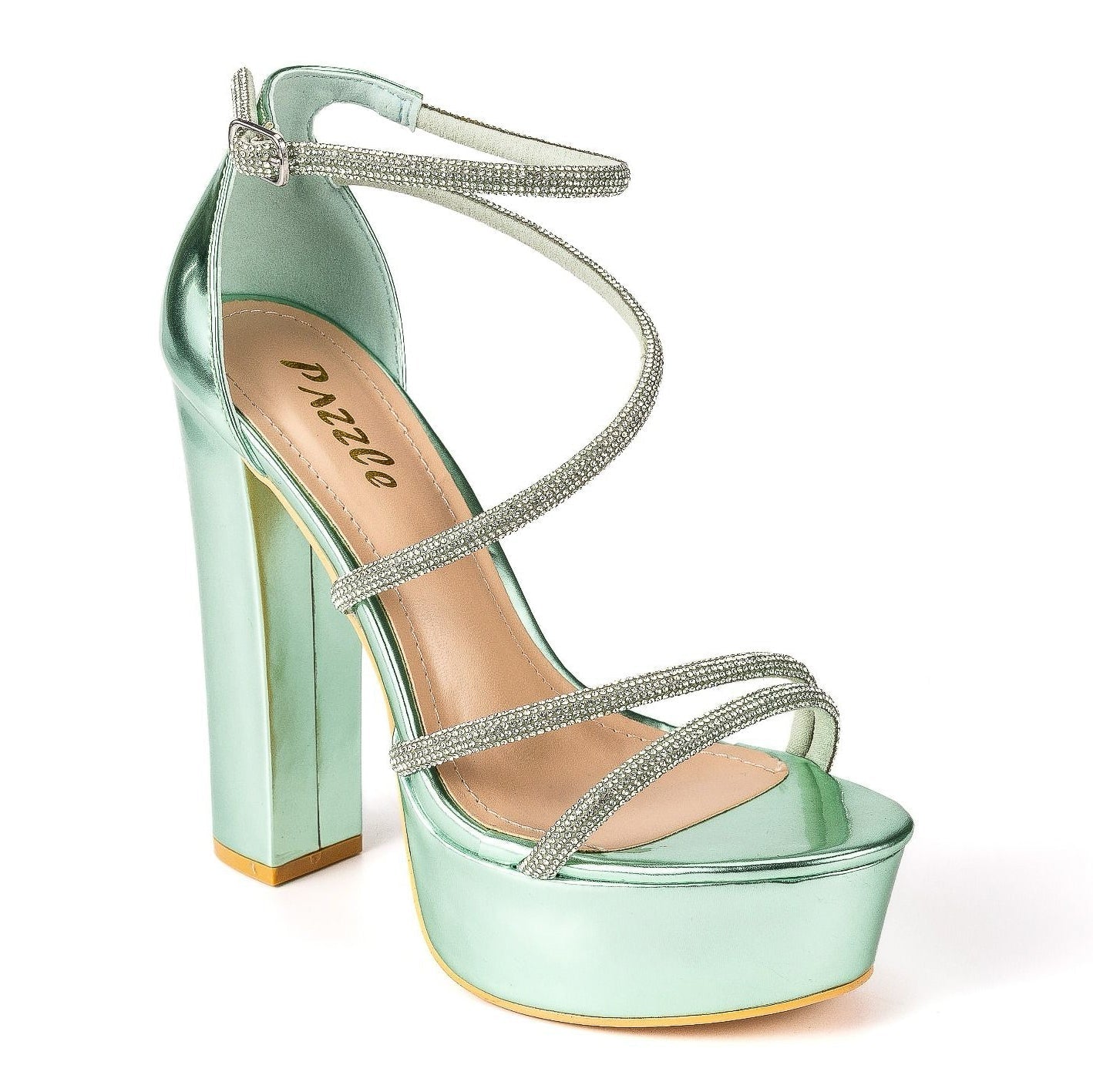 Aiertu  Posh - Embellished Platform Block Heels, Glitter Detailing Straps, Glamorous Party Footwear, Bold & Eye-Catching for Special Occasions Aiertu