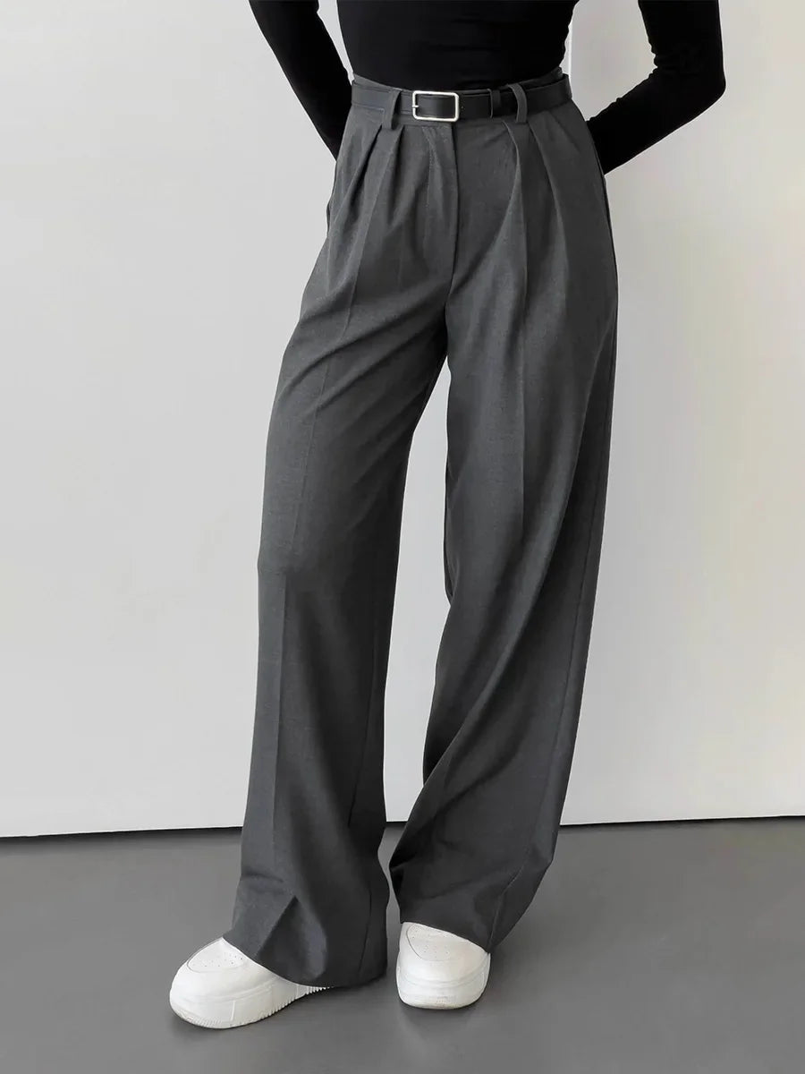 Aiertu  -  Spring Summer New Slim Fit Straight Leg Pants Women's Design High Waist Trousers Simple Office Lady Chic Suit Pants Aiertu