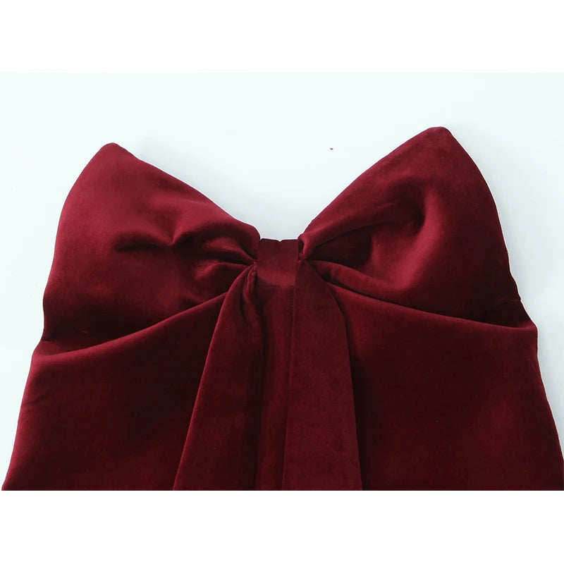 Aiertu  -  High Street Women Wine Red Velvet Bow Strapless Top Sexy Sleeveless Chic Party Crop Top Ropa Para Mujer Aiertu