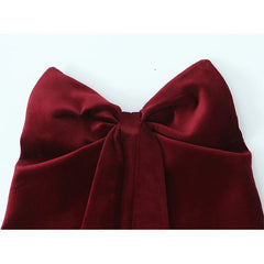 Aiertu  -  High Street Women Wine Red Velvet Bow Strapless Top Sexy Sleeveless Chic Party Crop Top Ropa Para Mujer Aiertu