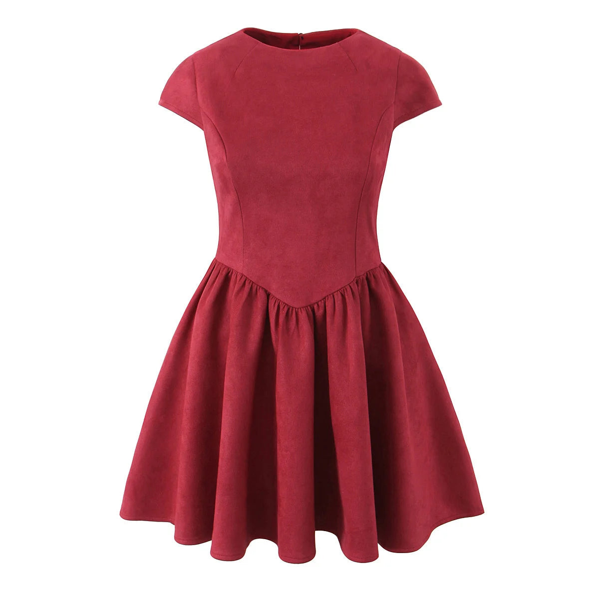 Aiertu  -  Spring 2025 Women Black Wine Red Backless Dress O Neck Short Sleeve A-line Mini Velvet Dresses Party Robe Aiertu