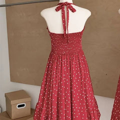 Aiertu  -   Long Dresses Backless Polka Dot Spring Summer Halter Women Dress Korean Fashion Vintage Elegant Vestidos Mujer Aiertu