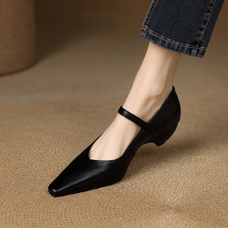 Aiertu  Spring Autumn Genuine Leather Mary Janes Pumps Retro Women Square Toe High Heel Casual Pumps Young Ladies Daily Walk Shoes Aiertu