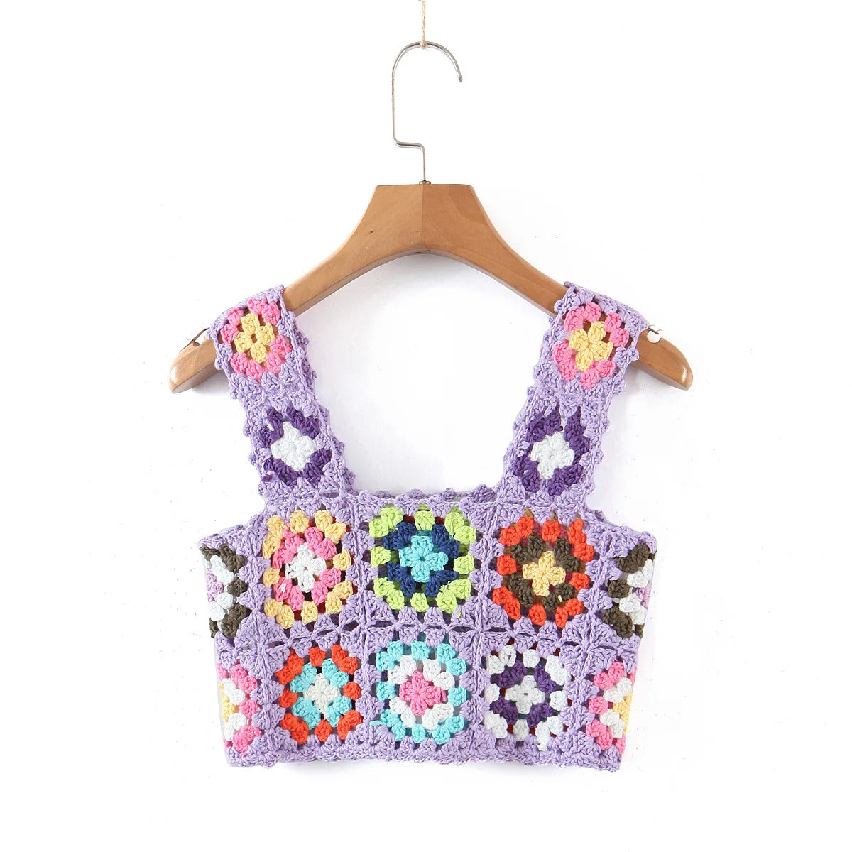 Aiertu  -  Summer Hollow Out Crochet Top Women Cute Cropped Tops Retro Cool Girl Rainbow Short Tee Holiday Top and Tees Aiertu