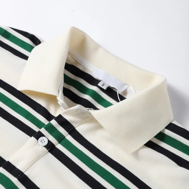 Aiertu  -  Vintage Stripe Basic Women's T-shirt Casual Long Sleeve Female All Match Polo Shirt Spring New Ladies Loose Tops High Street Aiertu
