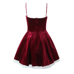 Aiertu  -  Lace Trim Wine Red Sling Mini Dresses For Women A-line Slim Birthday Party Dress Sexy Elegant Christmas Robe Aiertu