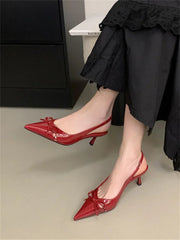 Aiertu  -   High Quality Design Butterfly-knot Women Pumps Pointed Toe Thin Low Heels Wedding Party Mule Shoes Aiertu